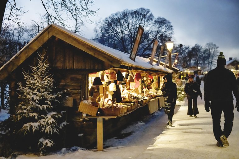 Visitors by the stalls at the Christmas Fair.